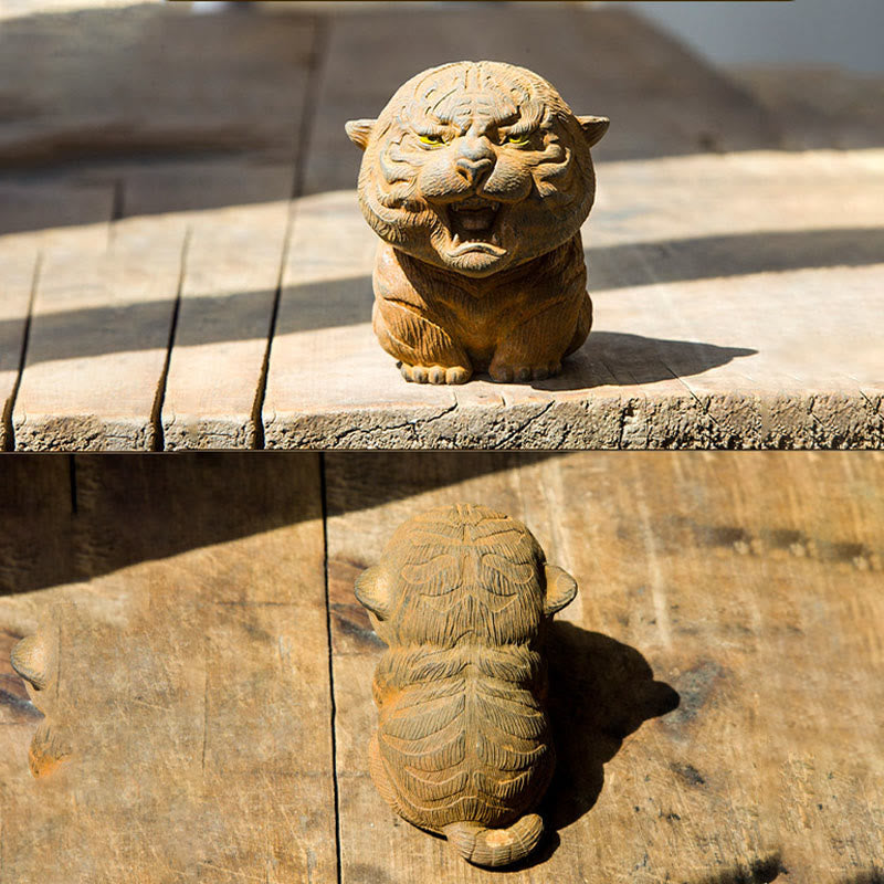 Nimara Ritual Handmade Mini Roaring Tiger Iron Powder Rust Cast Resin Statue Home Decoration