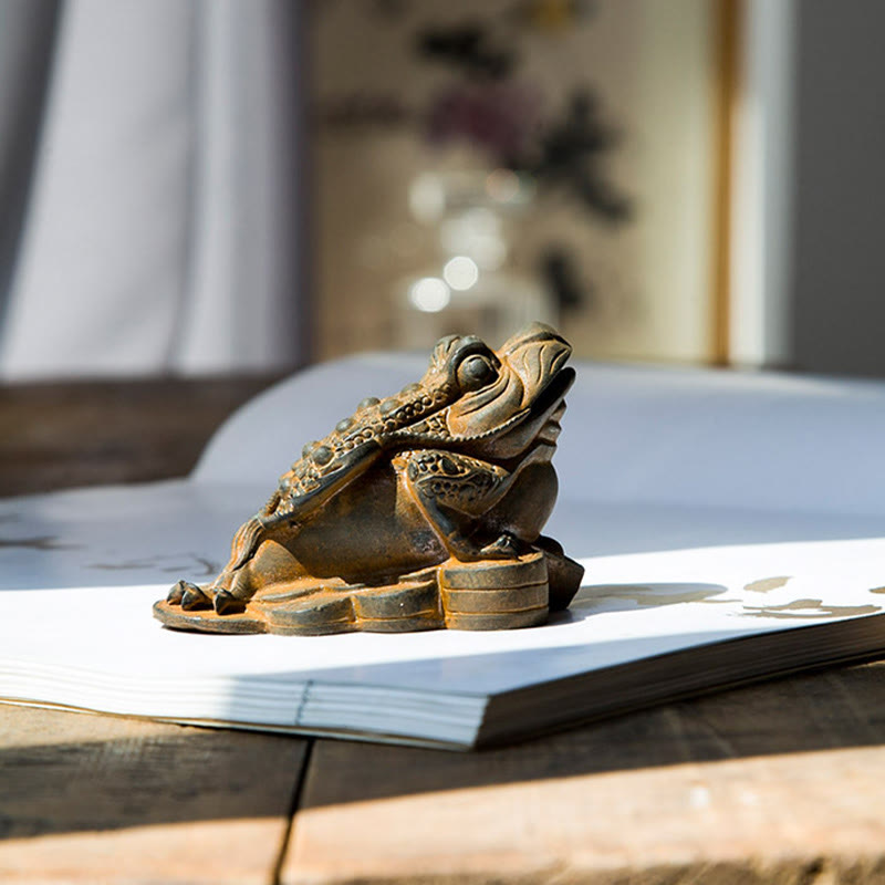Nimara Ritual Handmade Feng Shui Frog Toad Copper Coins Iron Powder Rust Cast Resin Statue Home Decoration