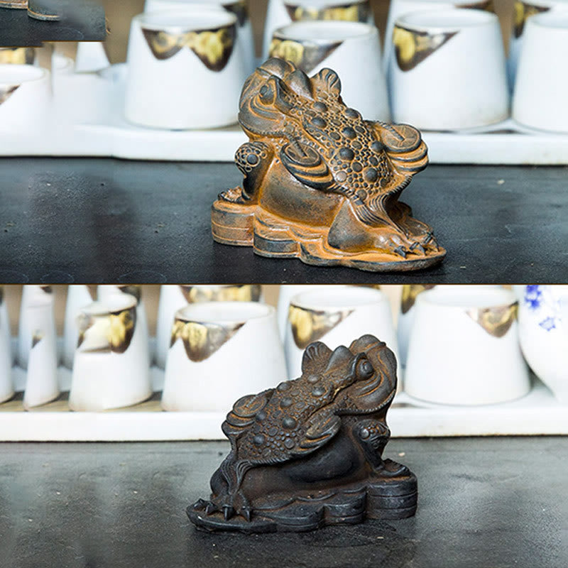 Nimara Ritual Handmade Feng Shui Frog Toad Copper Coins Iron Powder Rust Cast Resin Statue Home Decoration