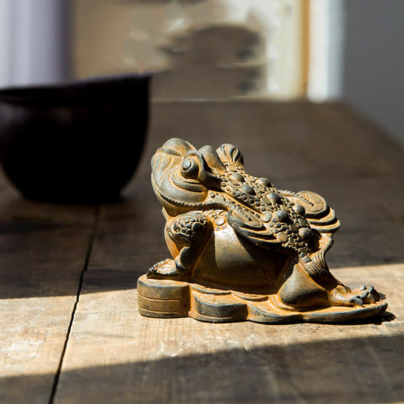 Nimara Ritual Handmade Feng Shui Frog Toad Copper Coins Iron Powder Rust Cast Resin Statue Home Decoration