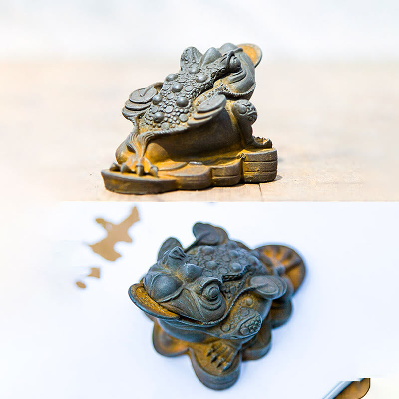 Nimara Ritual Handmade Feng Shui Frog Toad Copper Coins Iron Powder Rust Cast Resin Statue Home Decoration