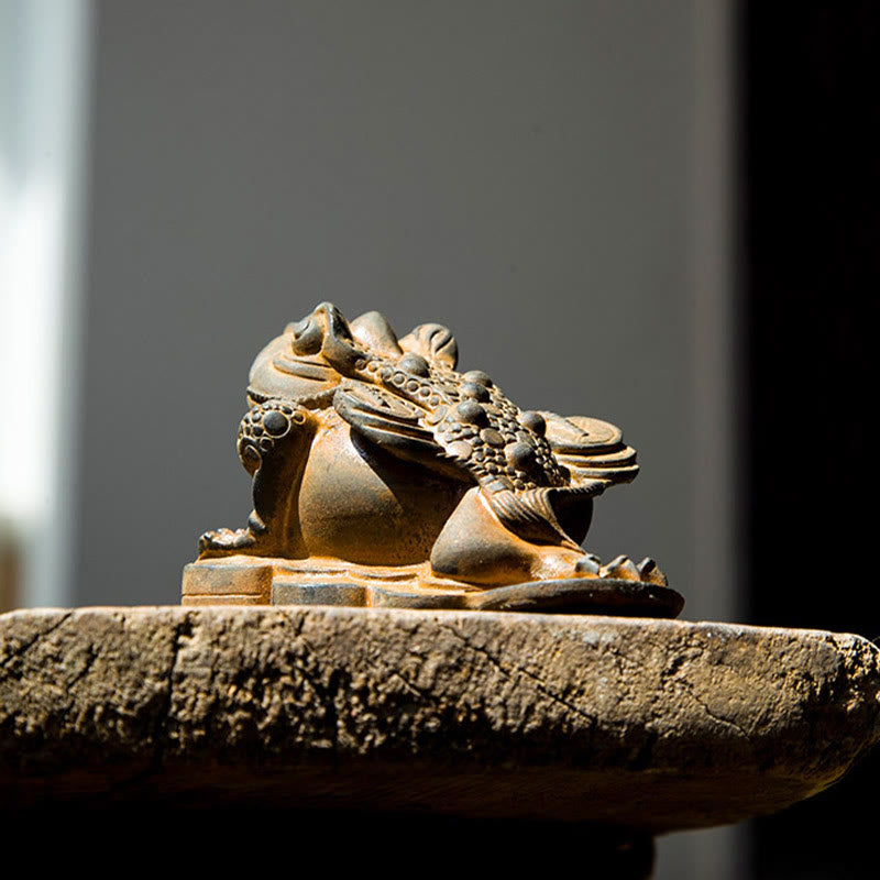 Nimara Ritual Handmade Feng Shui Frog Toad Copper Coins Iron Powder Rust Cast Resin Statue Home Decoration