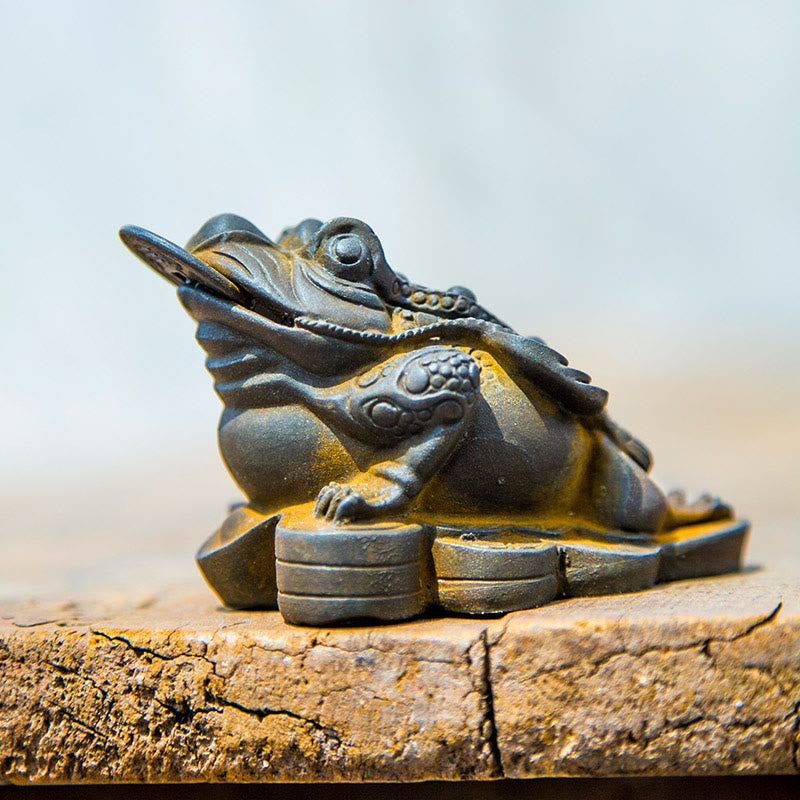 Nimara Ritual Handmade Feng Shui Frog Toad Copper Coins Iron Powder Rust Cast Resin Statue Home Decoration