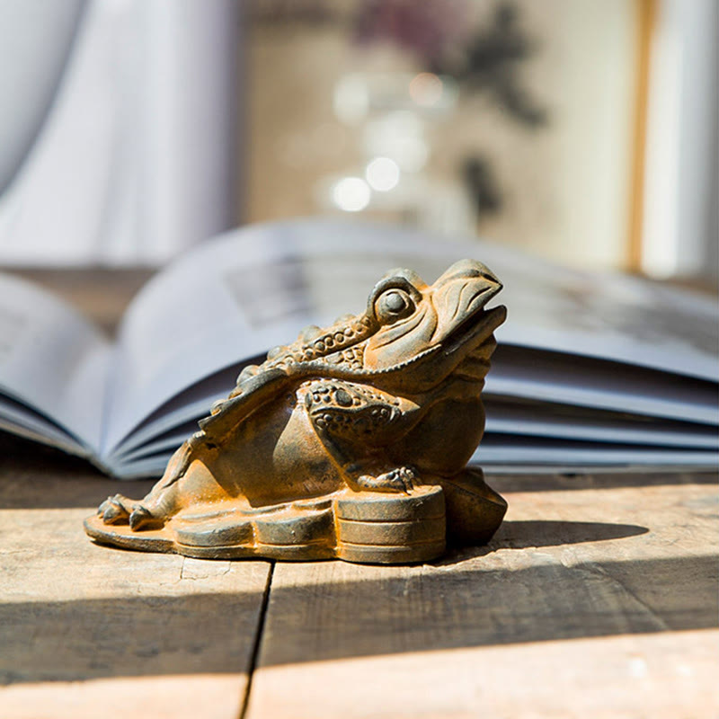 Nimara Ritual Handmade Feng Shui Frog Toad Copper Coins Iron Powder Rust Cast Resin Statue Home Decoration