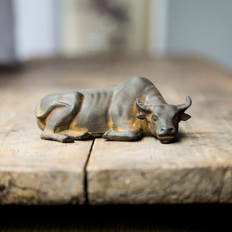 Nimara Ritual Handmade Small Water Buffalo Bull Iron Powder Rust Cast Resin Statue Home Decoration