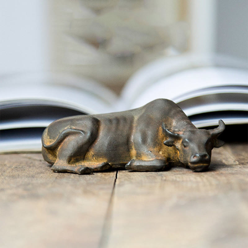 Nimara Ritual Handmade Small Water Buffalo Bull Iron Powder Rust Cast Resin Statue Home Decoration