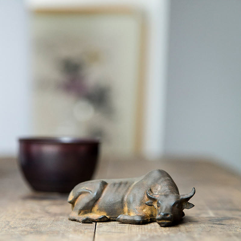 Nimara Ritual Handmade Small Water Buffalo Bull Iron Powder Rust Cast Resin Statue Home Decoration