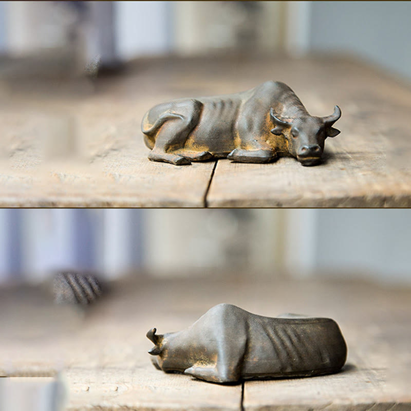 Nimara Ritual Handmade Small Water Buffalo Bull Iron Powder Rust Cast Resin Statue Home Decoration