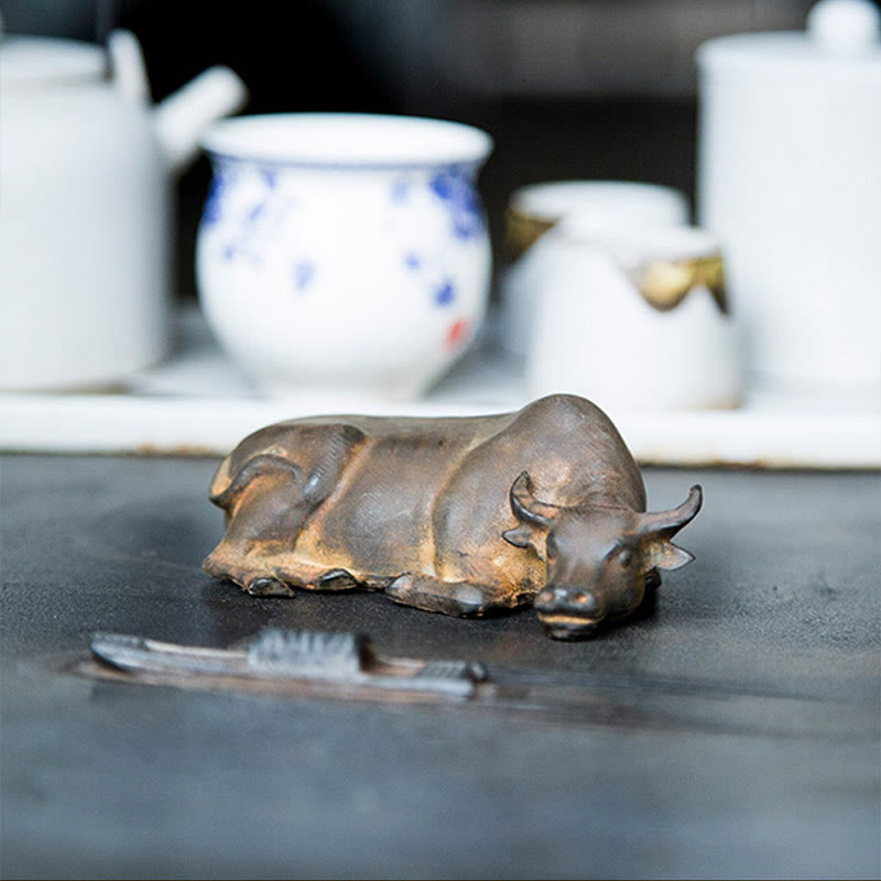 Nimara Ritual Handmade Small Water Buffalo Bull Iron Powder Rust Cast Resin Statue Home Decoration