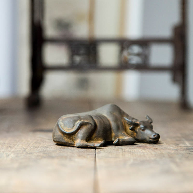 Nimara Ritual Handmade Small Water Buffalo Bull Iron Powder Rust Cast Resin Statue Home Decoration