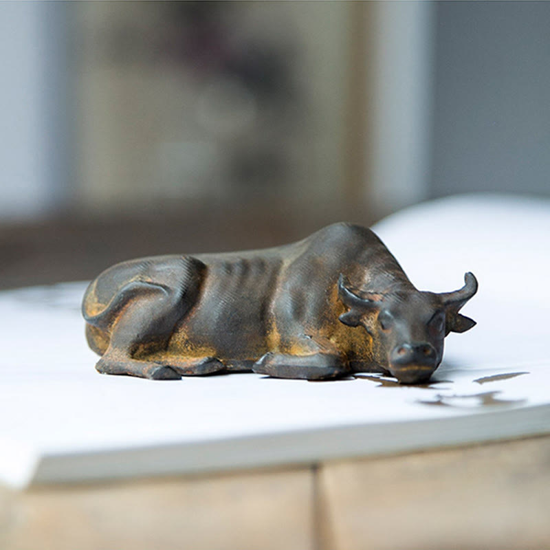 Nimara Ritual Handmade Small Water Buffalo Bull Iron Powder Rust Cast Resin Statue Home Decoration