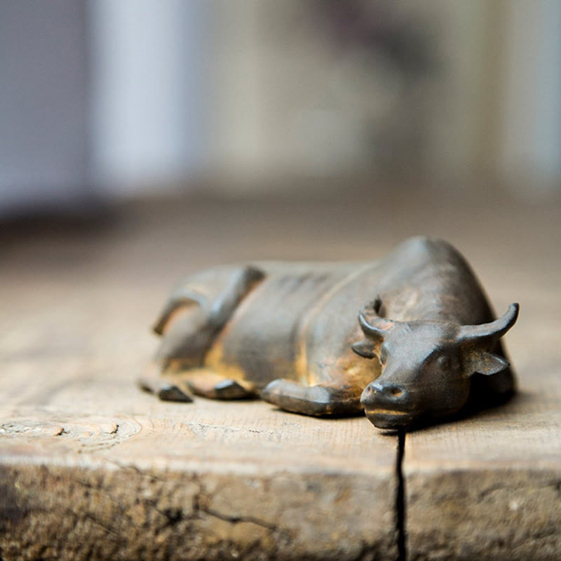 Nimara Ritual Handmade Small Water Buffalo Bull Iron Powder Rust Cast Resin Statue Home Decoration