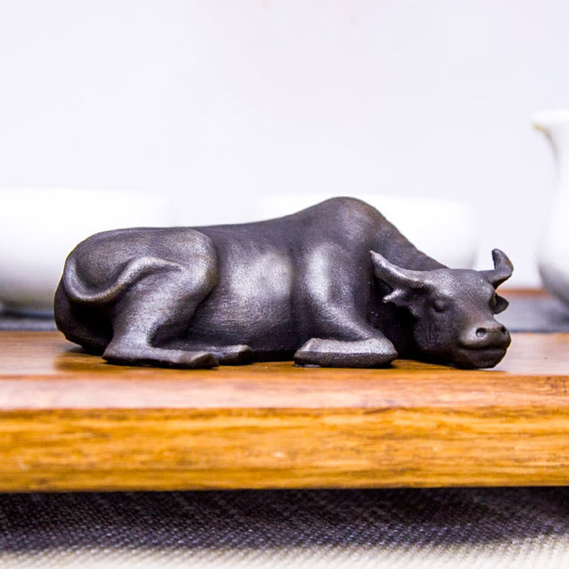 Nimara Ritual Handmade Small Water Buffalo Bull Iron Powder Rust Cast Resin Statue Home Decoration