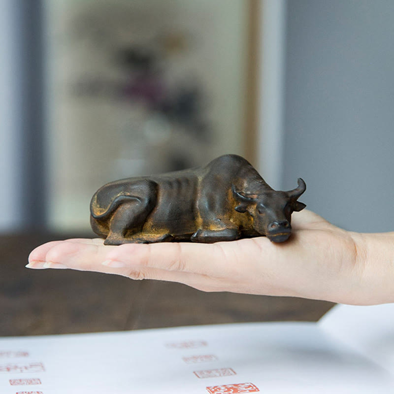 Nimara Ritual Handmade Small Water Buffalo Bull Iron Powder Rust Cast Resin Statue Home Decoration