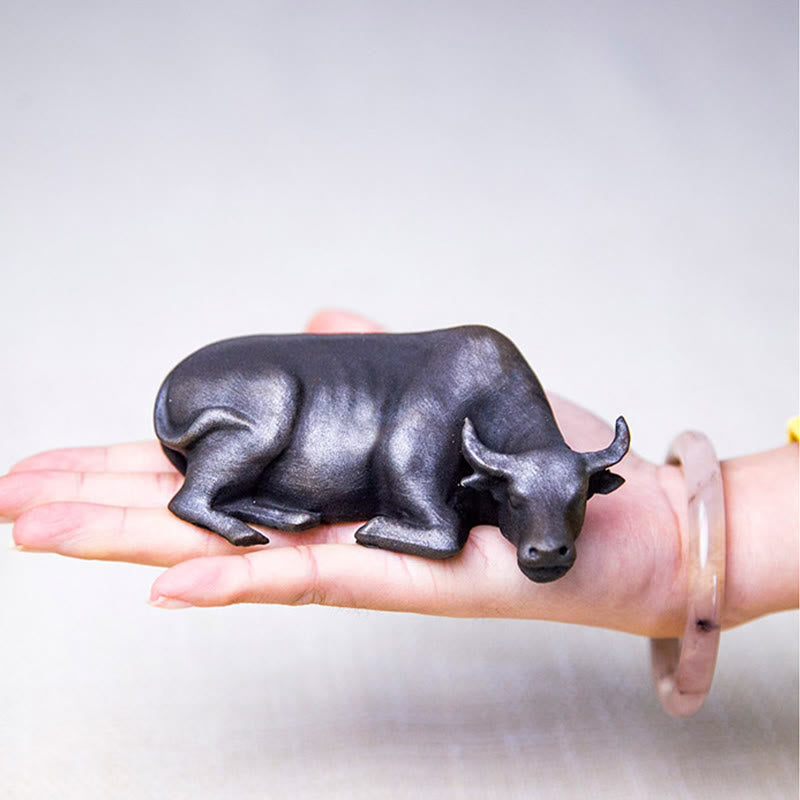 Nimara Ritual Handmade Small Water Buffalo Bull Iron Powder Rust Cast Resin Statue Home Decoration