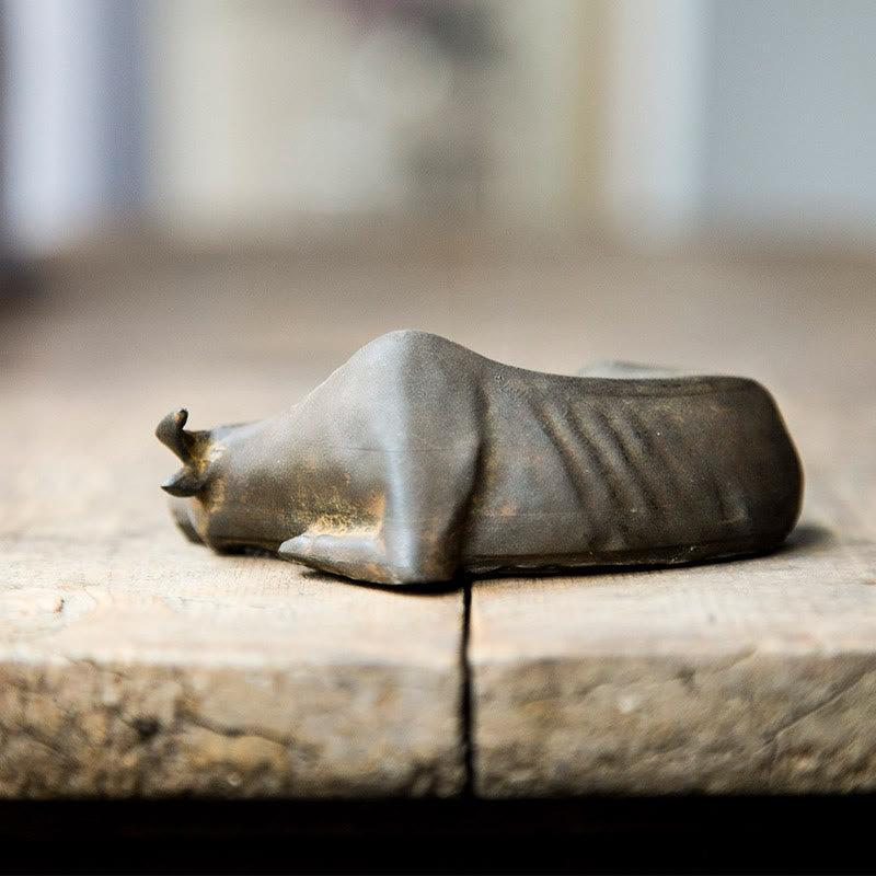 Nimara Ritual Handmade Small Water Buffalo Bull Iron Powder Rust Cast Resin Statue Home Decoration