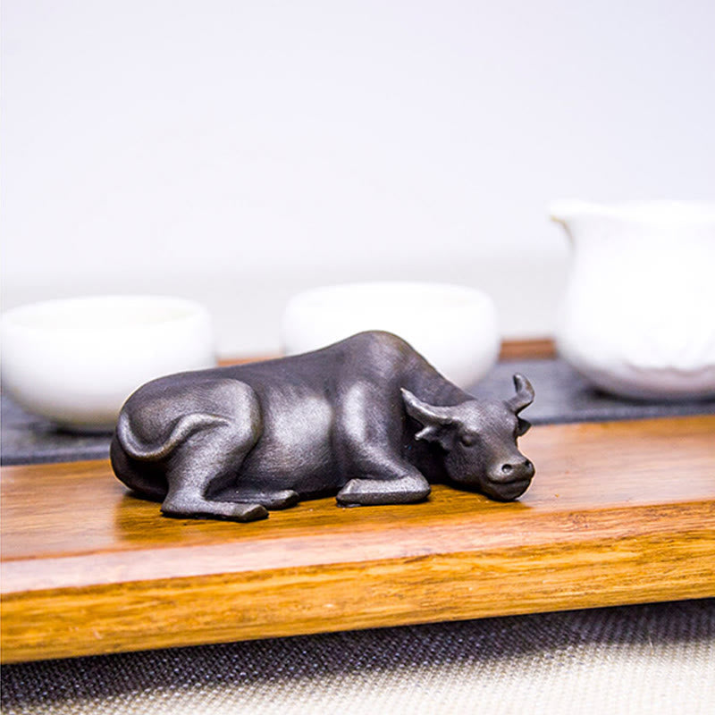 Nimara Ritual Handmade Small Water Buffalo Bull Iron Powder Rust Cast Resin Statue Home Decoration