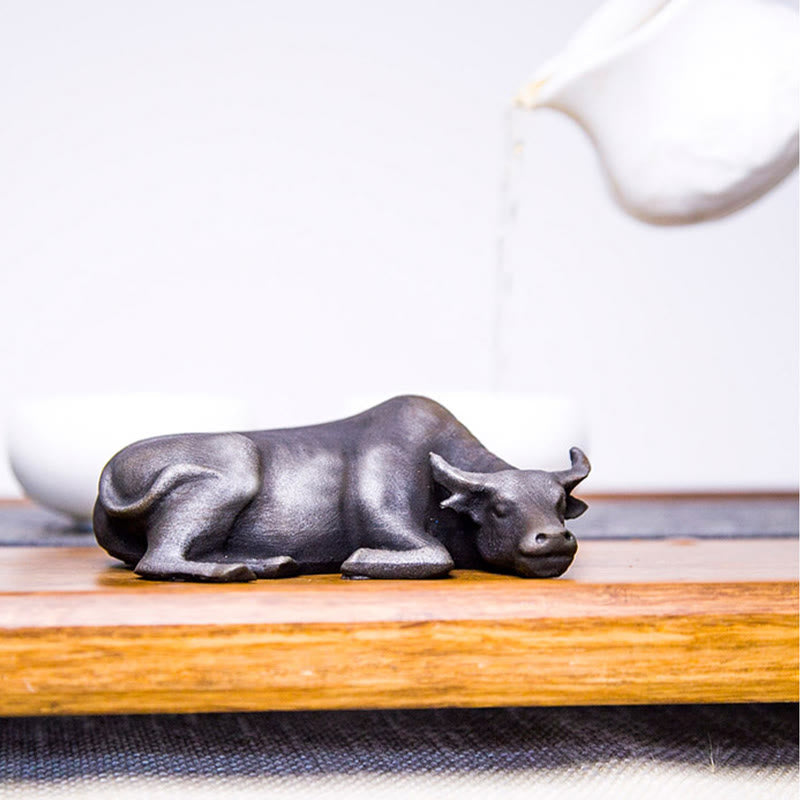 Nimara Ritual Handmade Small Water Buffalo Bull Iron Powder Rust Cast Resin Statue Home Decoration