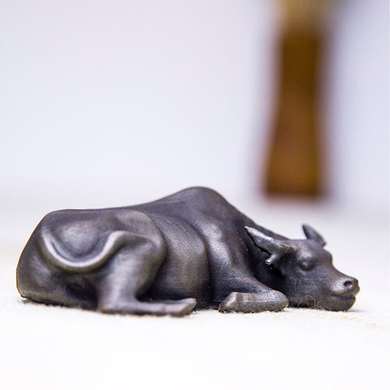 Nimara Ritual Handmade Small Water Buffalo Bull Iron Powder Rust Cast Resin Statue Home Decoration