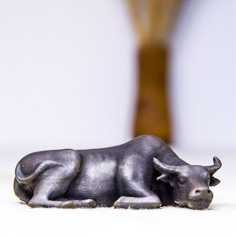 Nimara Ritual Handmade Small Water Buffalo Bull Iron Powder Rust Cast Resin Statue Home Decoration