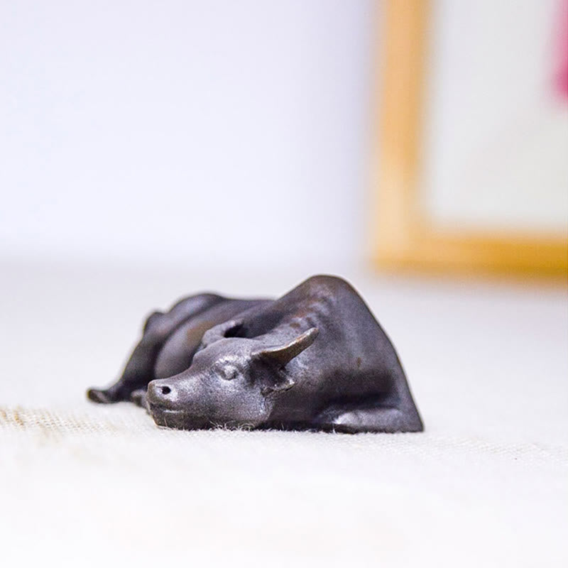 Nimara Ritual Handmade Small Water Buffalo Bull Iron Powder Rust Cast Resin Statue Home Decoration