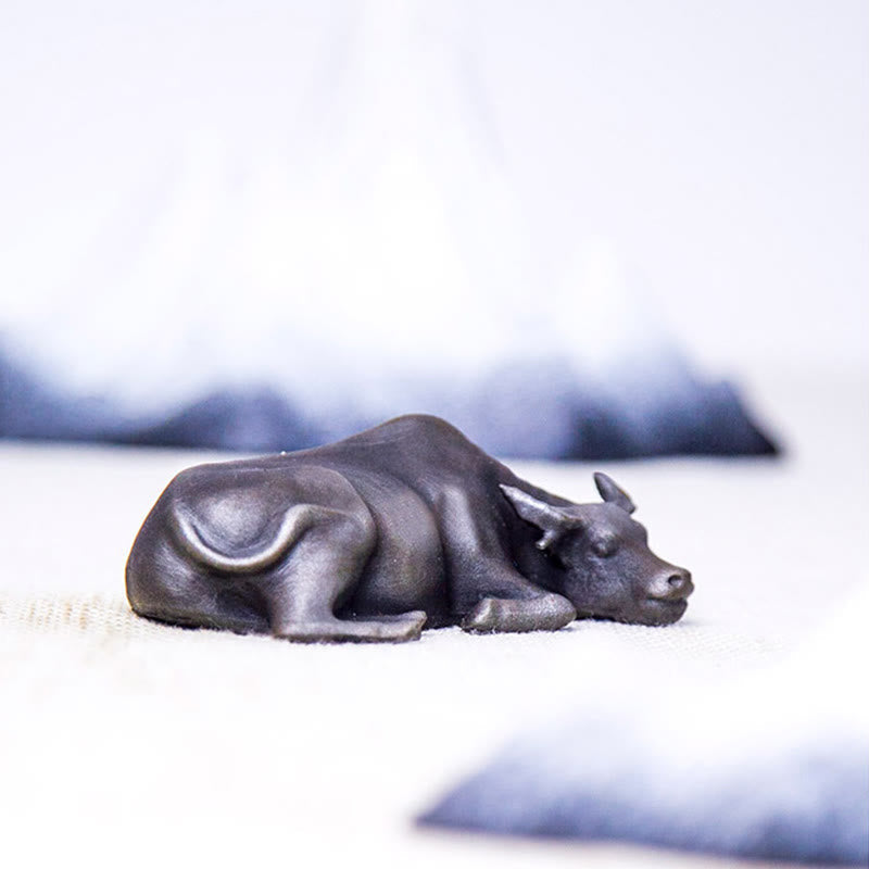 Nimara Ritual Handmade Small Water Buffalo Bull Iron Powder Rust Cast Resin Statue Home Decoration