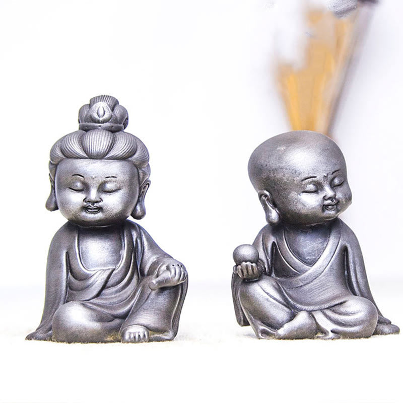 Nimara Ritual Handmade Ksitigarbha Kwan Yin Guanyin Avalokitesvara Tathagata Iron Powder Rust Cast Resin Statue Home Decoration