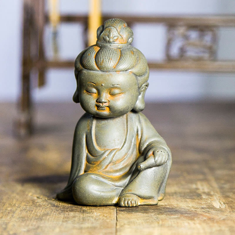 Nimara Ritual Handmade Ksitigarbha Kwan Yin Guanyin Avalokitesvara Tathagata Iron Powder Rust Cast Resin Statue Home Decoration