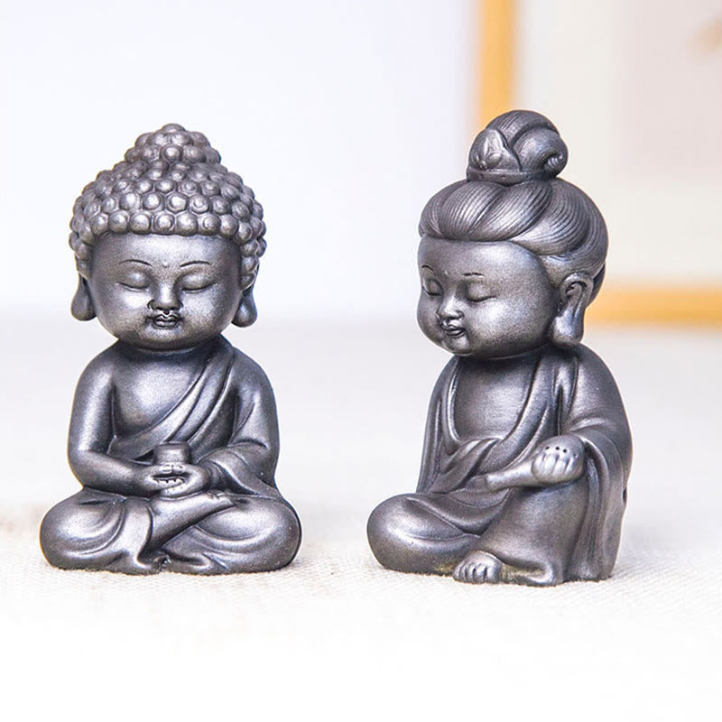 Nimara Ritual Handmade Ksitigarbha Kwan Yin Guanyin Avalokitesvara Tathagata Iron Powder Rust Cast Resin Statue Home Decoration