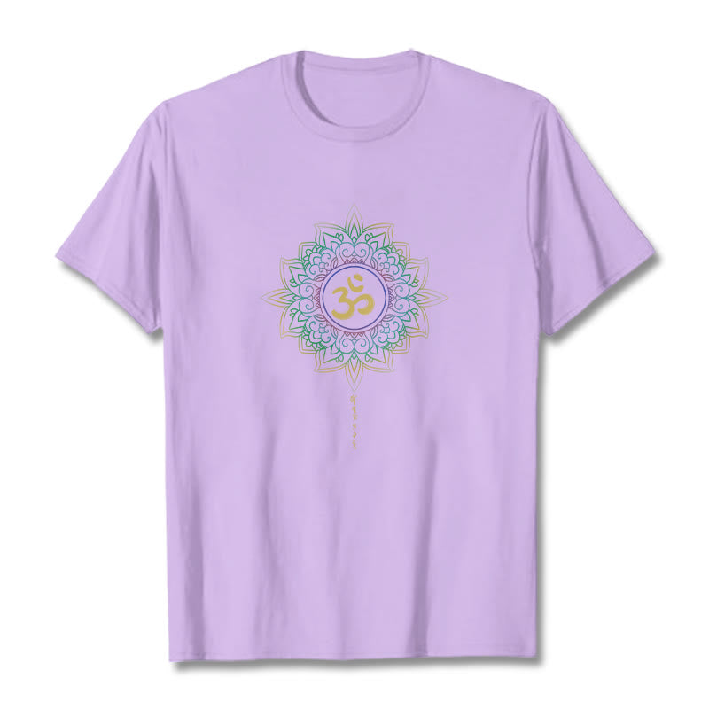 Nimara Ritual OM Yellow Green Gradient Lotus Cotton Tee T-shirt