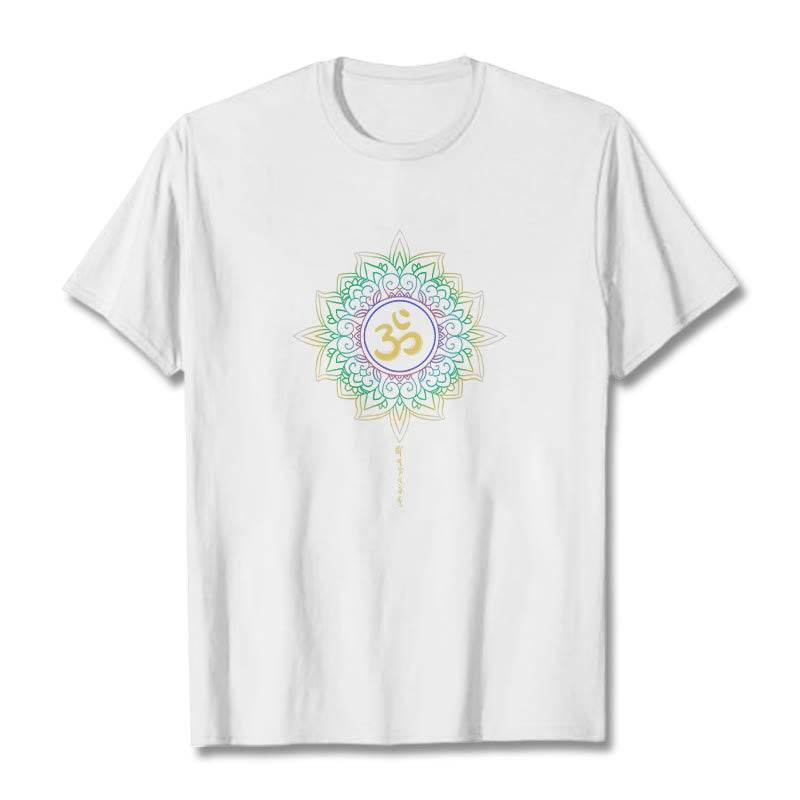 Nimara Ritual OM Yellow Green Gradient Lotus Cotton Tee T-shirt