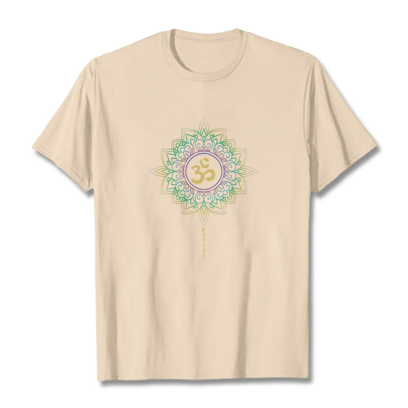 Nimara Ritual OM Yellow Green Gradient Lotus Cotton Tee T-shirt