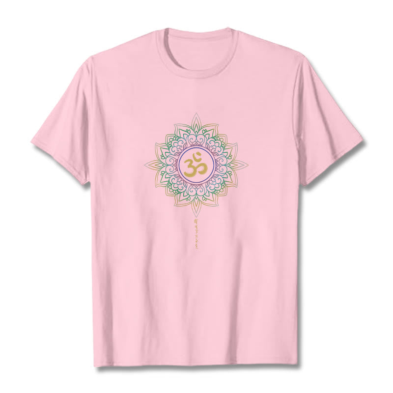 Nimara Ritual OM Yellow Green Gradient Lotus Cotton Tee T-shirt