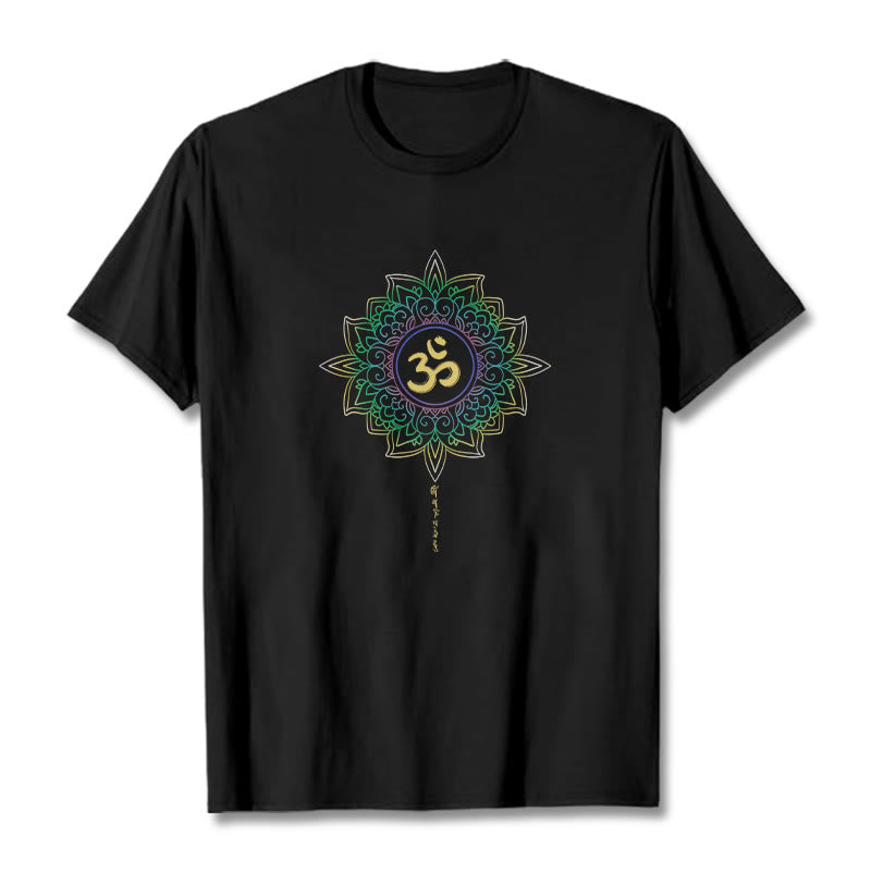 Nimara Ritual OM Yellow Green Gradient Lotus Cotton Tee T-shirt