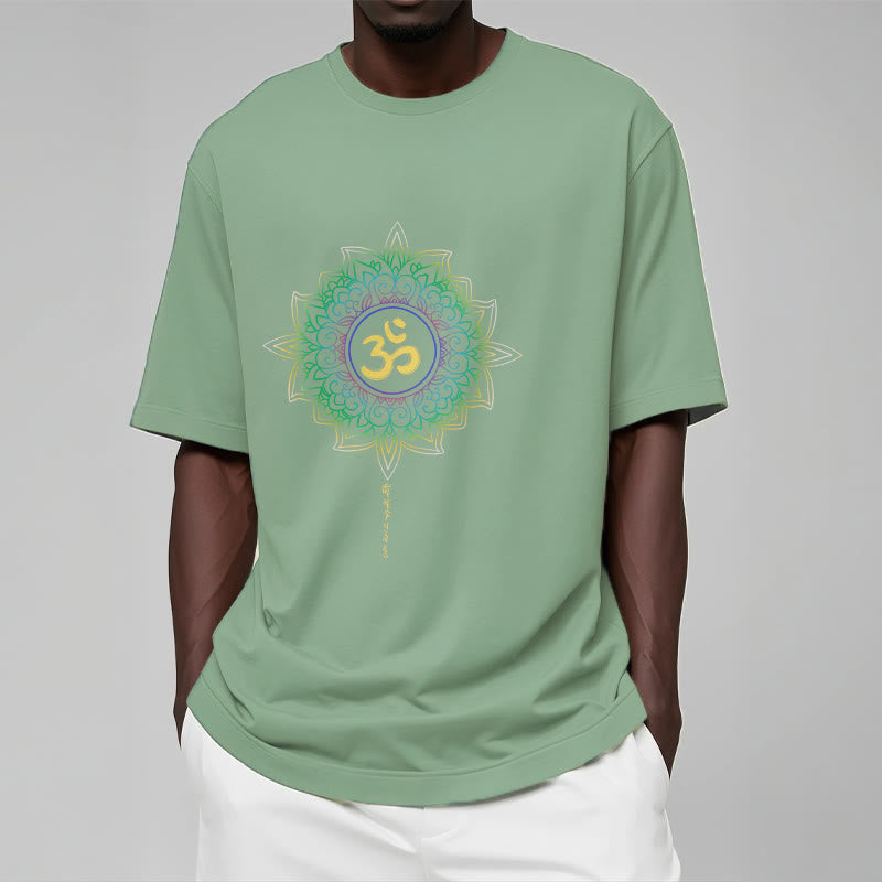 Nimara Ritual OM Yellow Green Gradient Lotus Cotton Tee T-shirt