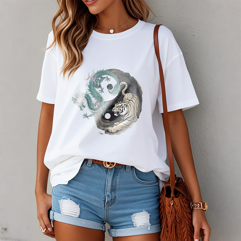 Nimara Ritual Tiger Dragon Yin Yang Cotton Tee T-shirt
