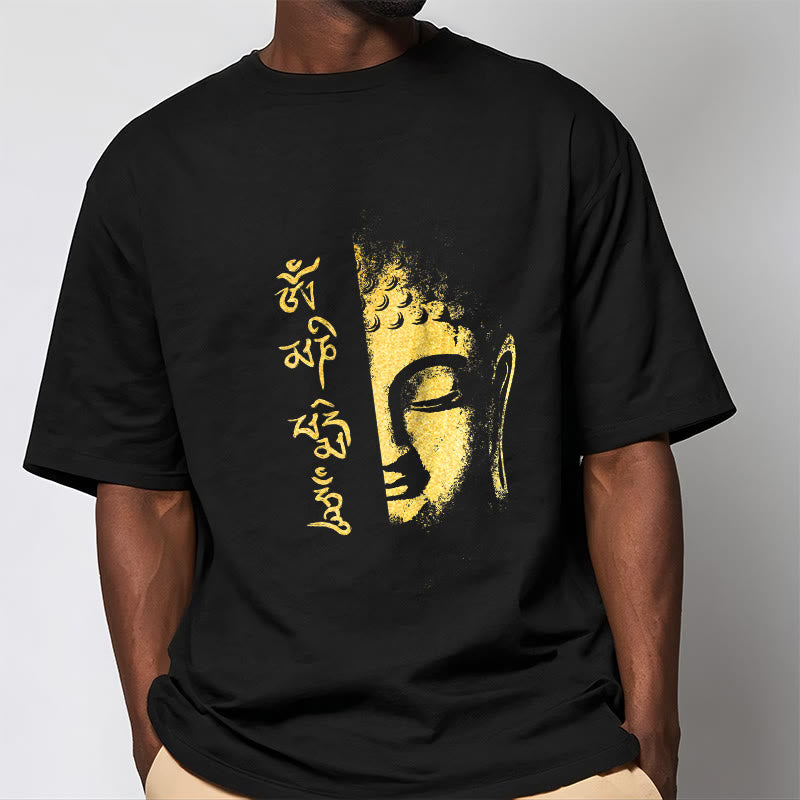 Nimara Ritual Om Mani Padme Hum Golden Buddha Cotton Tee T-shirt