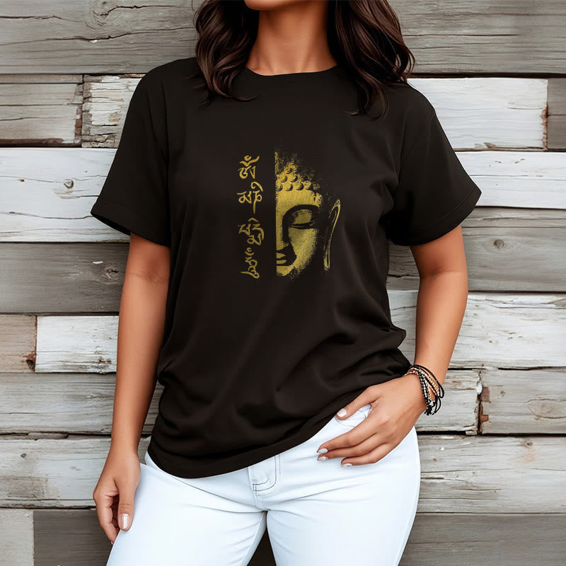 Nimara Ritual Om Mani Padme Hum Golden Buddha Cotton Tee T-shirt