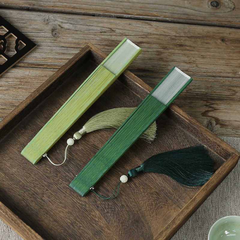 Nimara Ritual Solid Color Dragonfly Tassel Handheld Mulberry Silk Bamboo Folding Fan