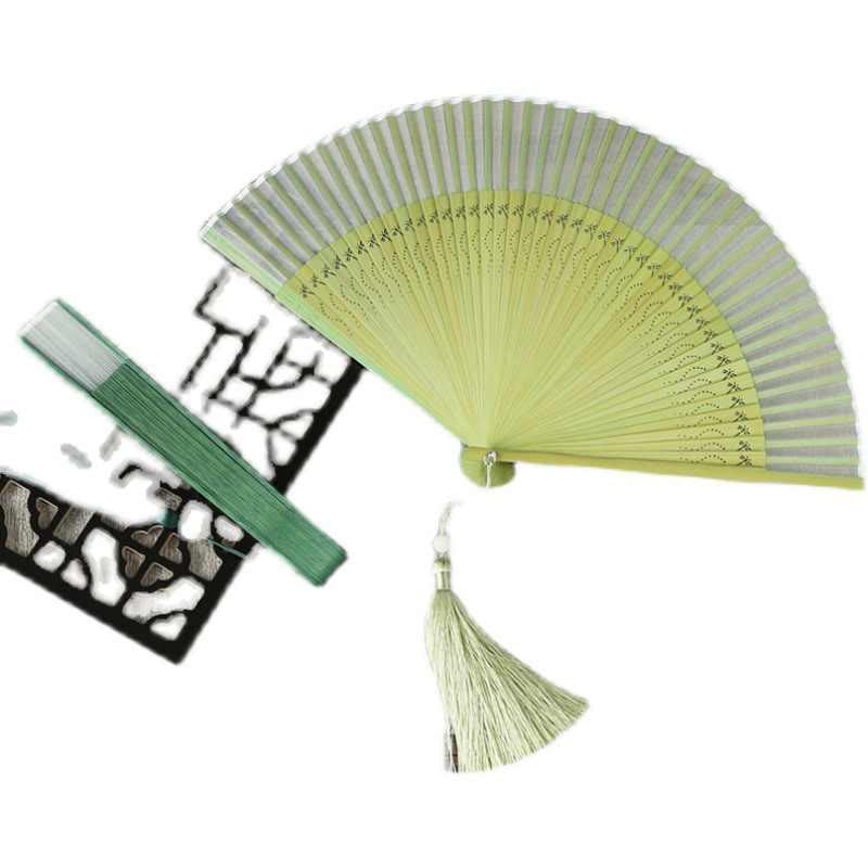 Nimara Ritual Solid Color Dragonfly Tassel Handheld Mulberry Silk Bamboo Folding Fan