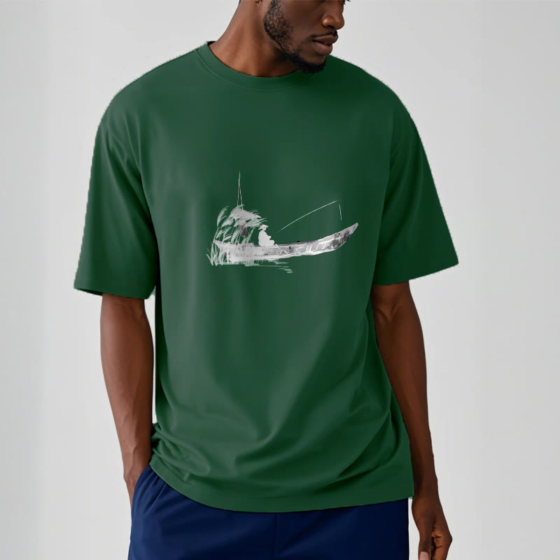 Nimara Ritual Boat Fishing Grass Pattern Cotton Tee T-shirt