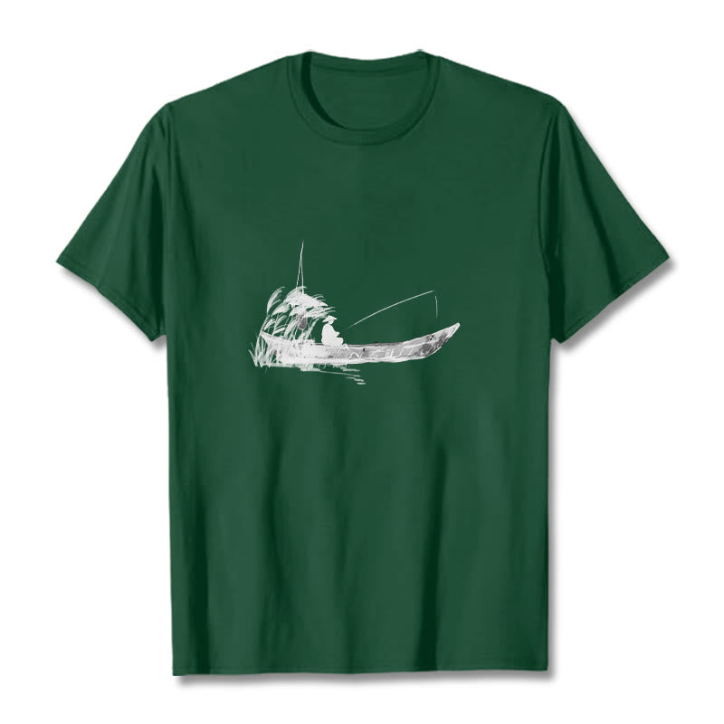 Nimara Ritual Boat Fishing Grass Pattern Cotton Tee T-shirt