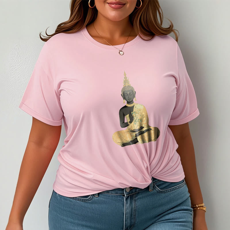 Nimara Ritual Meditating Buddha Pattern Cotton Tee T-shirt