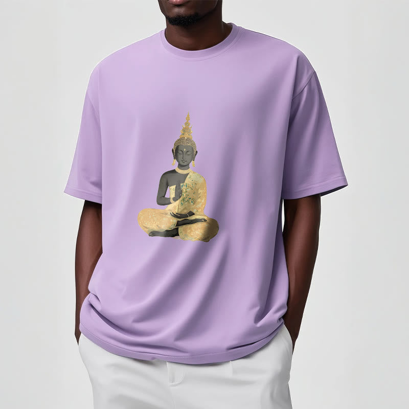 Nimara Ritual Meditating Buddha Pattern Cotton Tee T-shirt