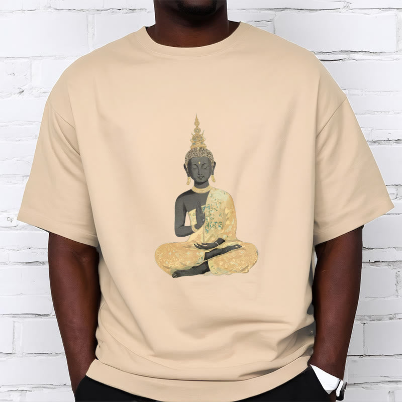 Nimara Ritual Meditating Buddha Pattern Cotton Tee T-shirt