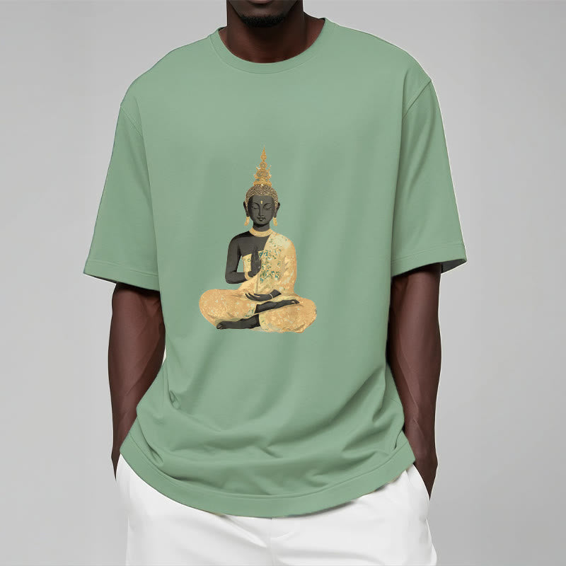 Nimara Ritual Meditating Buddha Pattern Cotton Tee T-shirt