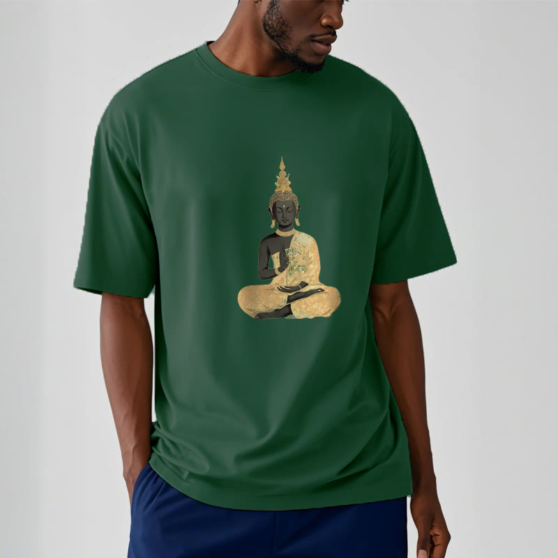 Nimara Ritual Meditating Buddha Pattern Cotton Tee T-shirt