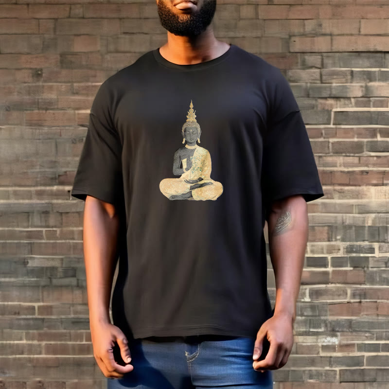 Nimara Ritual Meditating Buddha Pattern Cotton Tee T-shirt
