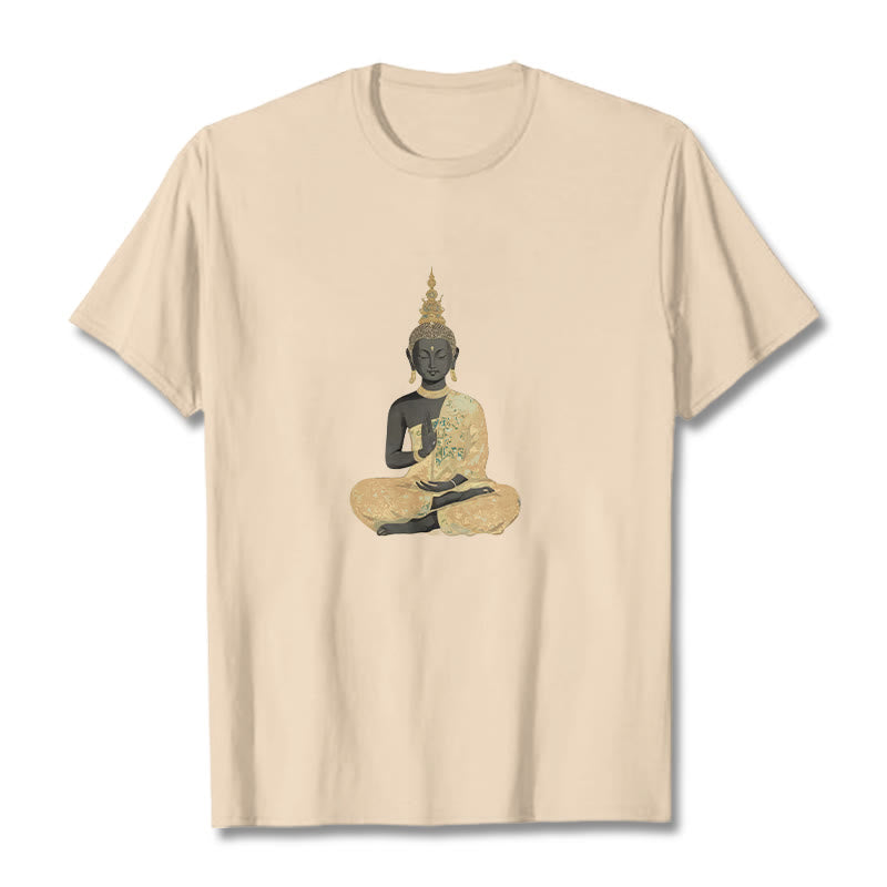Nimara Ritual Meditating Buddha Pattern Cotton Tee T-shirt