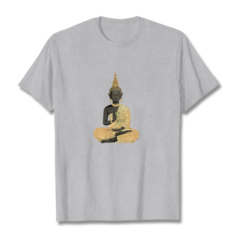 Nimara Ritual Meditating Buddha Pattern Cotton Tee T-shirt